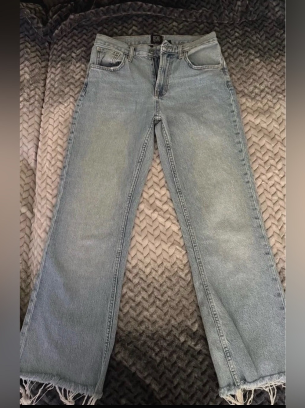 BDG Light Blue Wide-Leg Frayed Hem Jeans